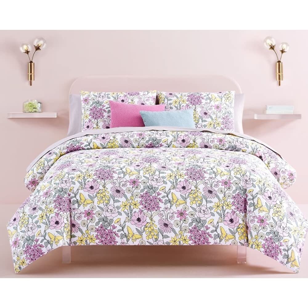 GIRL Pink Purple Floral SUMMER BLOOM Full-Twin Size Bedding COMFORTER Set+SHEETS 