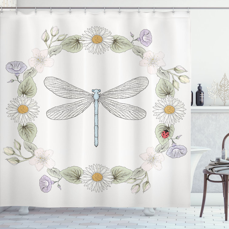 Insect Theme Bee Butterfly Dragonfly Shower Curtain Set Bath Waterproof Fabric 