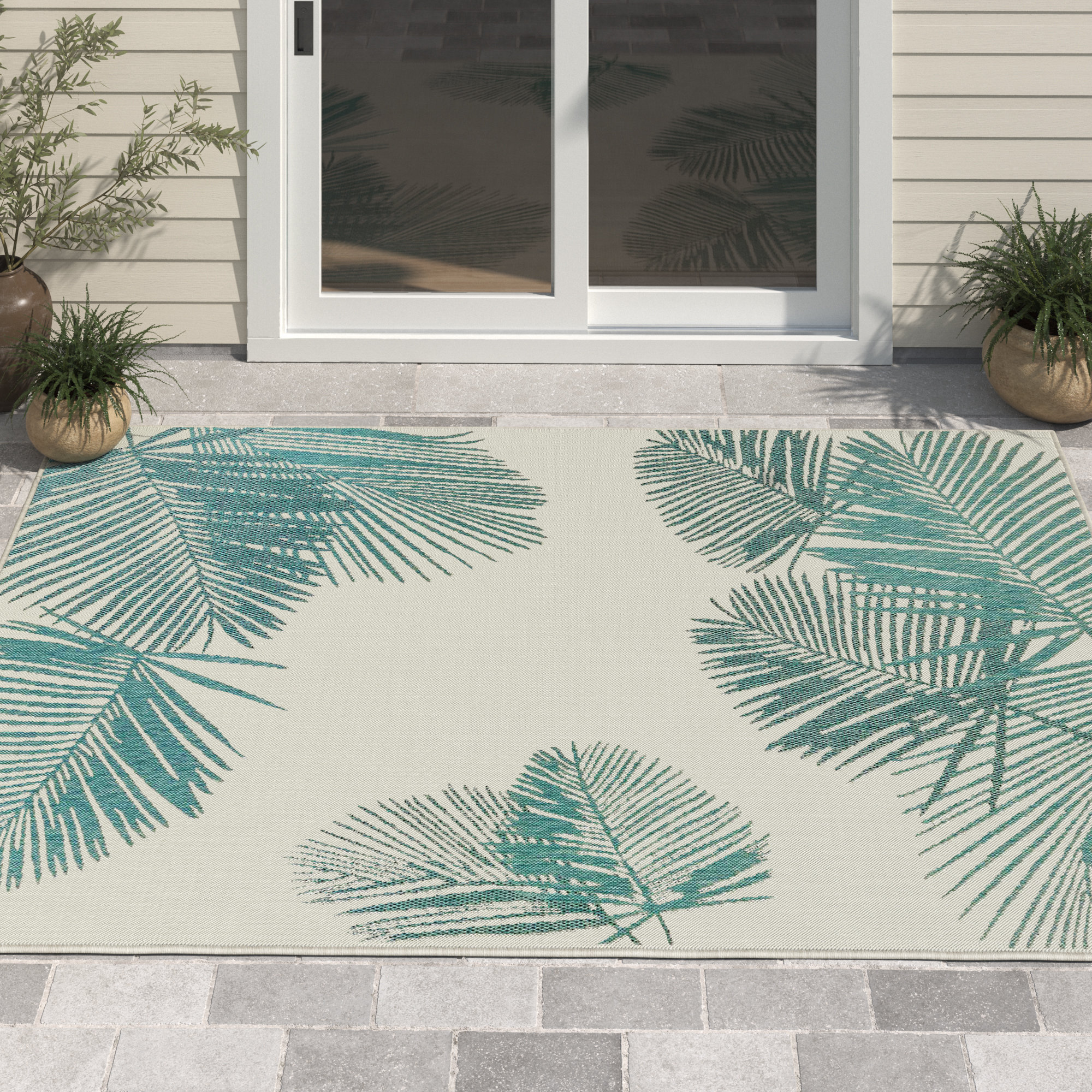 Sand & Stable Saldanha Machine Woven / Power Loomed Aqua Indoor/Outdoor ...