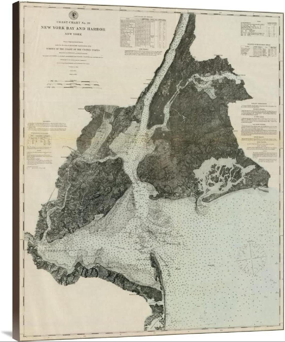 ZHENMIAO XINLEI TRADING INC Historical - Historical Map United States Coast Survey Bay And Harbor New York 1878 Museum Wrapped Canvas Graphic Art 