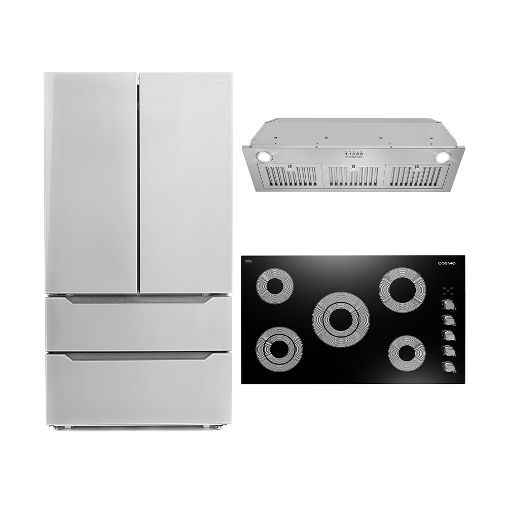Cosmo 3 Piece Kitchen Appliance Package with French Door Refrigerator