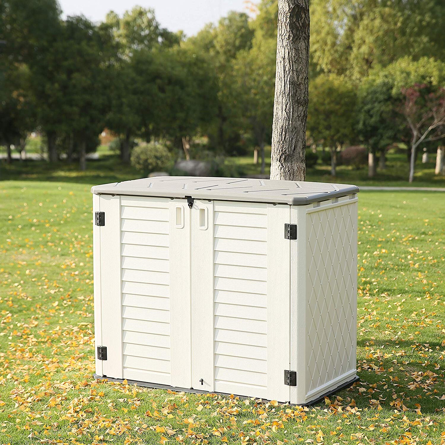 Outdoor Storage Cabinet Plastic Horizontal Shed Garage Shelves Garden Lockable 