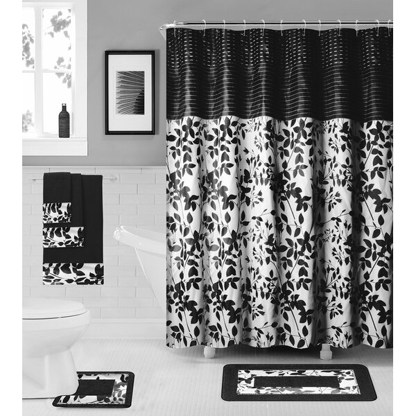 Funny Quotes Sho Black and White Shower Curtain Set with Non-Slip Bathroom Mats 