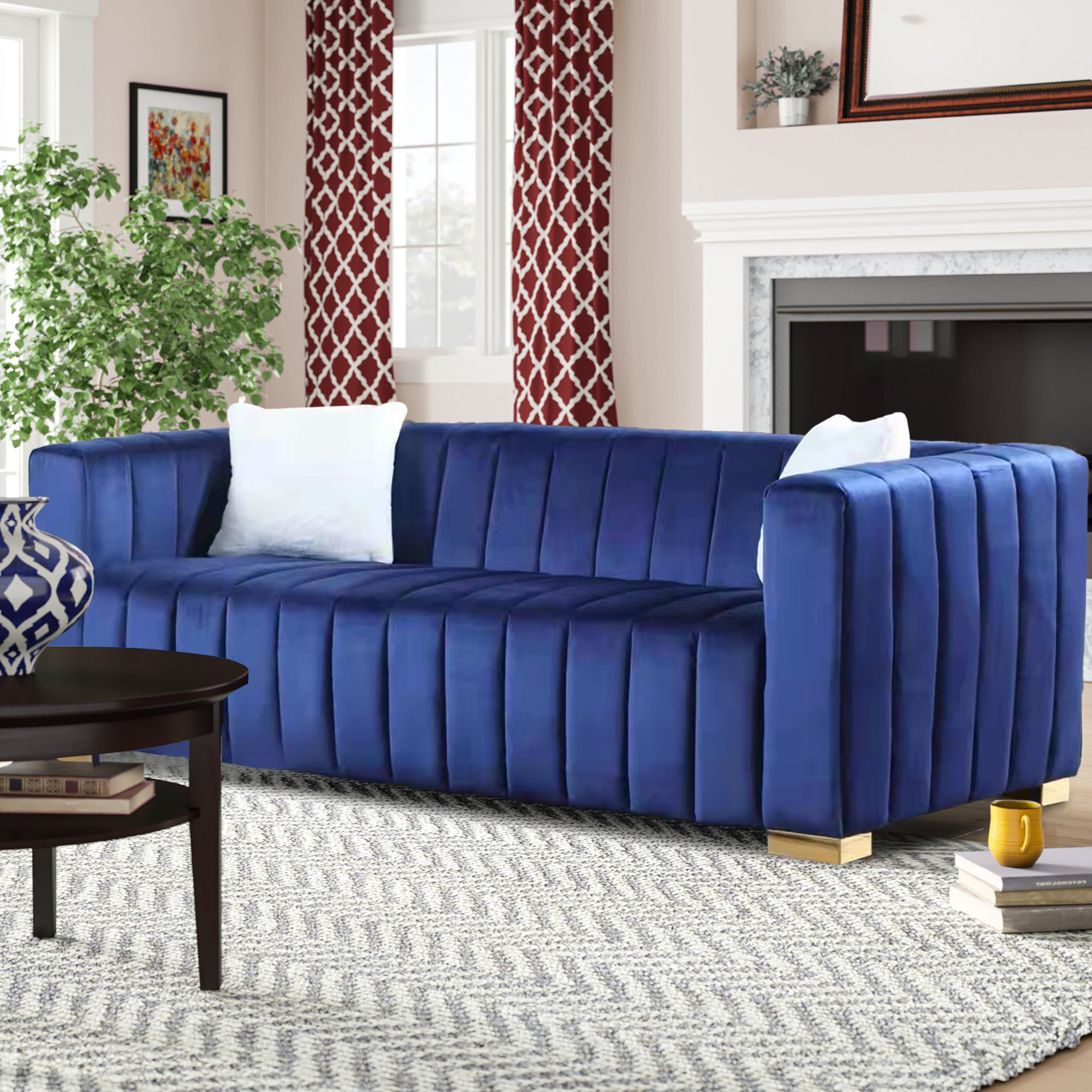 Mercer41 Darthie 87'' Wide Channel Tufted Velvet Upholstered Sofa