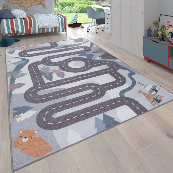 3x5  Area Rug Play Road Driving Time  Street Car Kids City Map Fun Time New Gray 