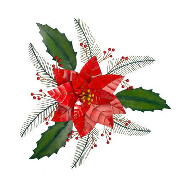 Wind & Weather Handcrafted Indoor/Outdoor Metal Poinsettia and Holly Wall  Décor | Wayfair