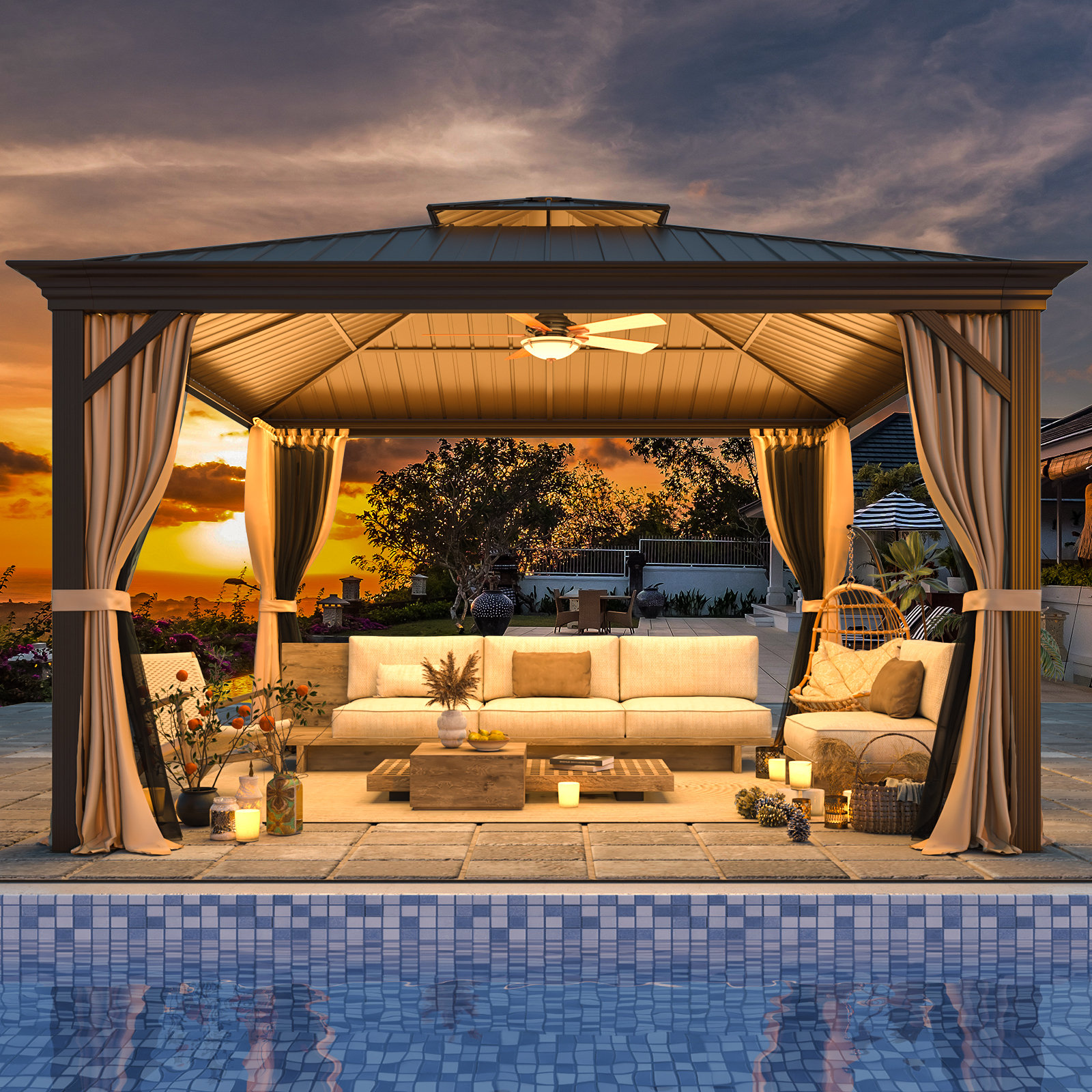 JoyHousey 12' x 12' Hardtop Gazebo, Galvanized Steel Double Roof