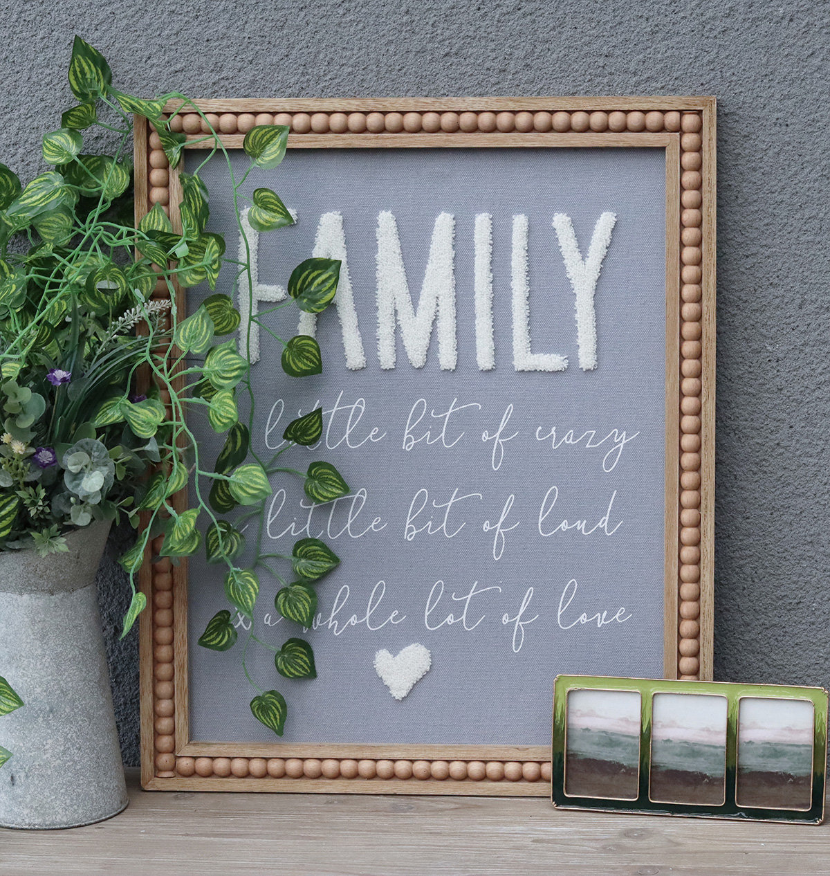 Dakota Fields Family Wall Hanging Sign with Natural Wood Bead Wall