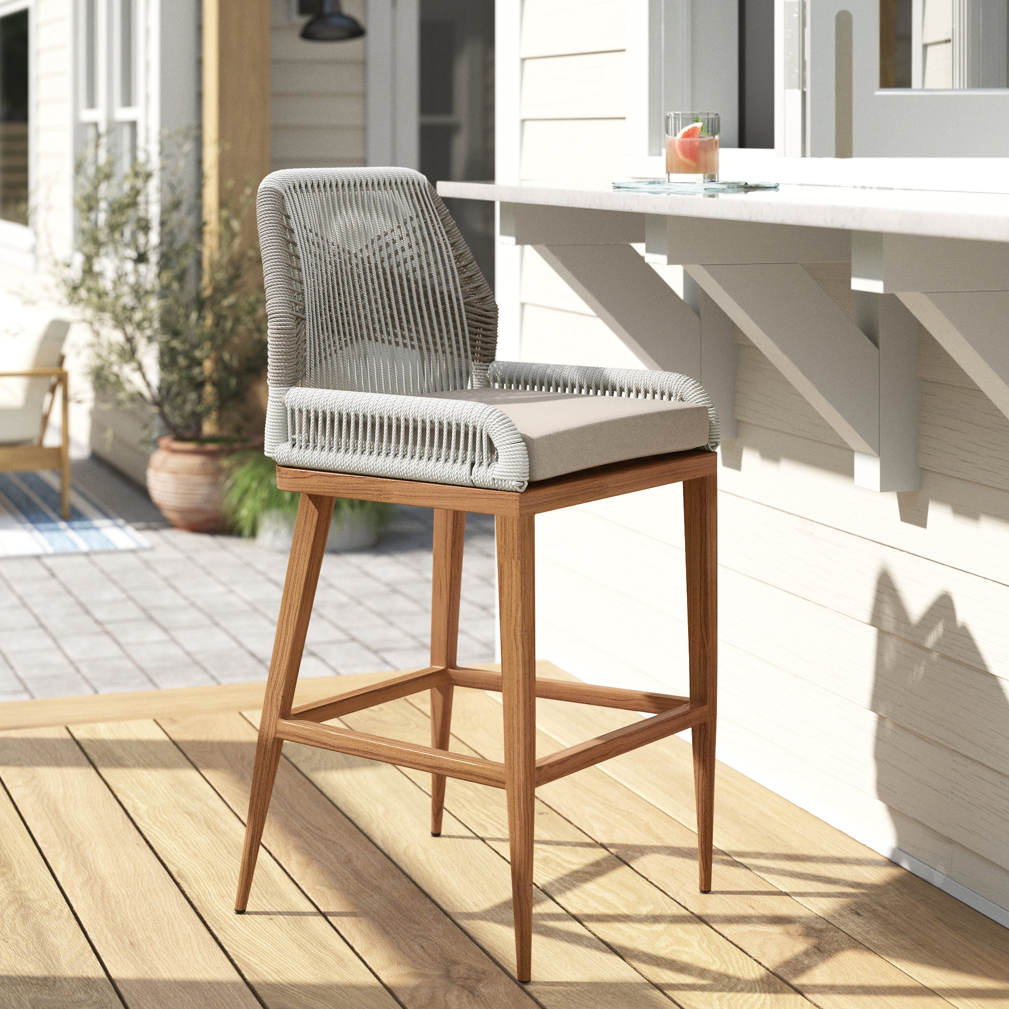 Sand & Stable Bess Metal Frame Patio Bar Stool with Cushion & Reviews