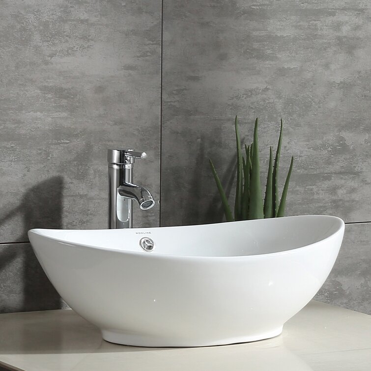 Oval Porcelain Ceramic Bowl Vessel Bathroom Sink Vanity Basin Pop Up Drain White 