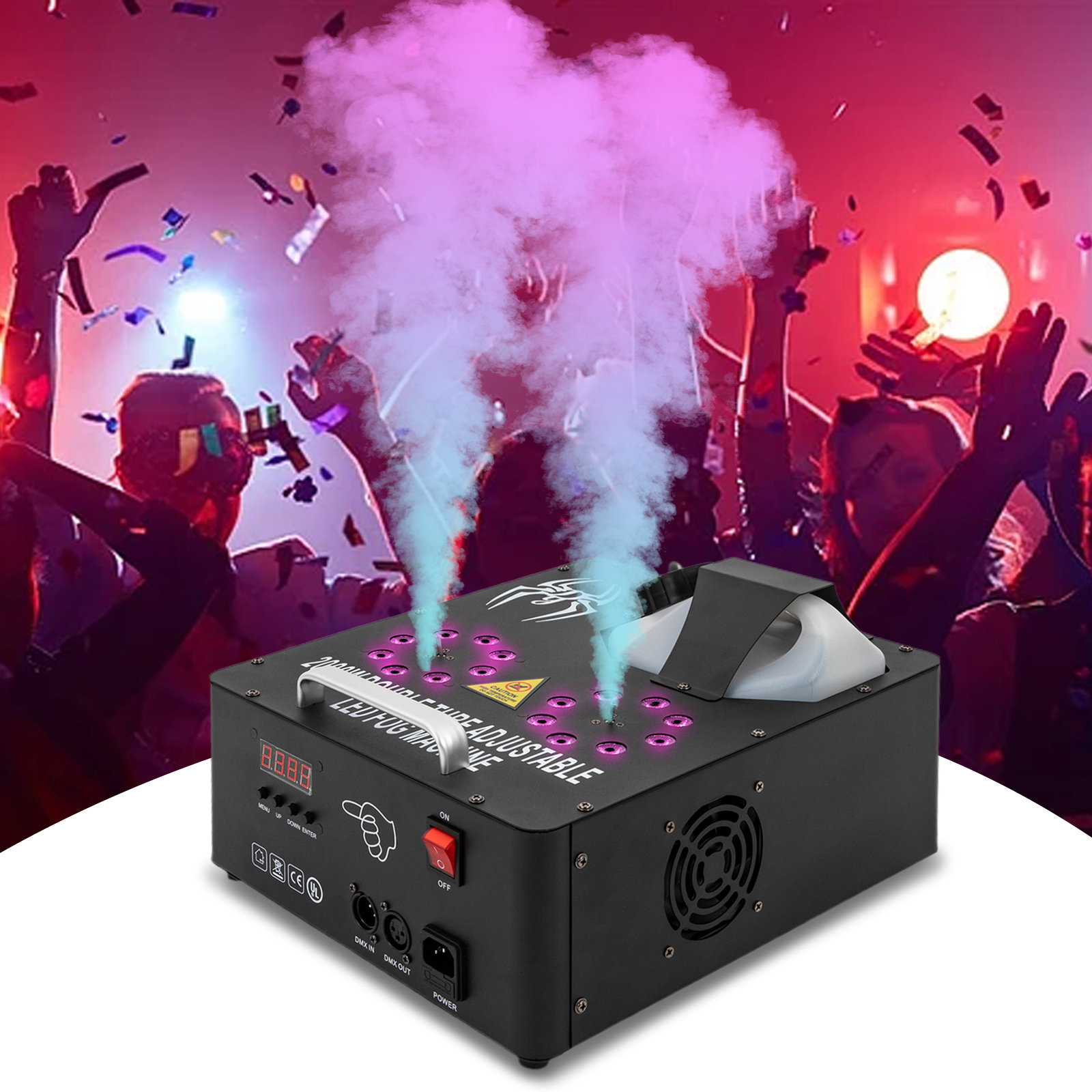 JOYDING 16 LED Fog Machine DMX RGB Vertical Smoke Stage Lighting W