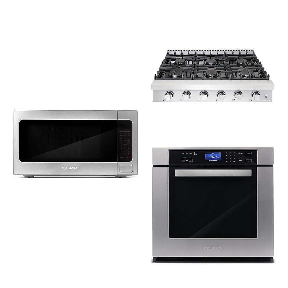 Cosmo 3 Piece Kitchen Appliance Package with 35.88'' Gas Cooktop , Wall