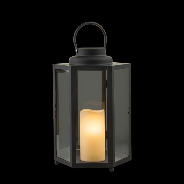 Traditional Black Eternal Battery Powered LED Flame Candle Light Lantern Large 