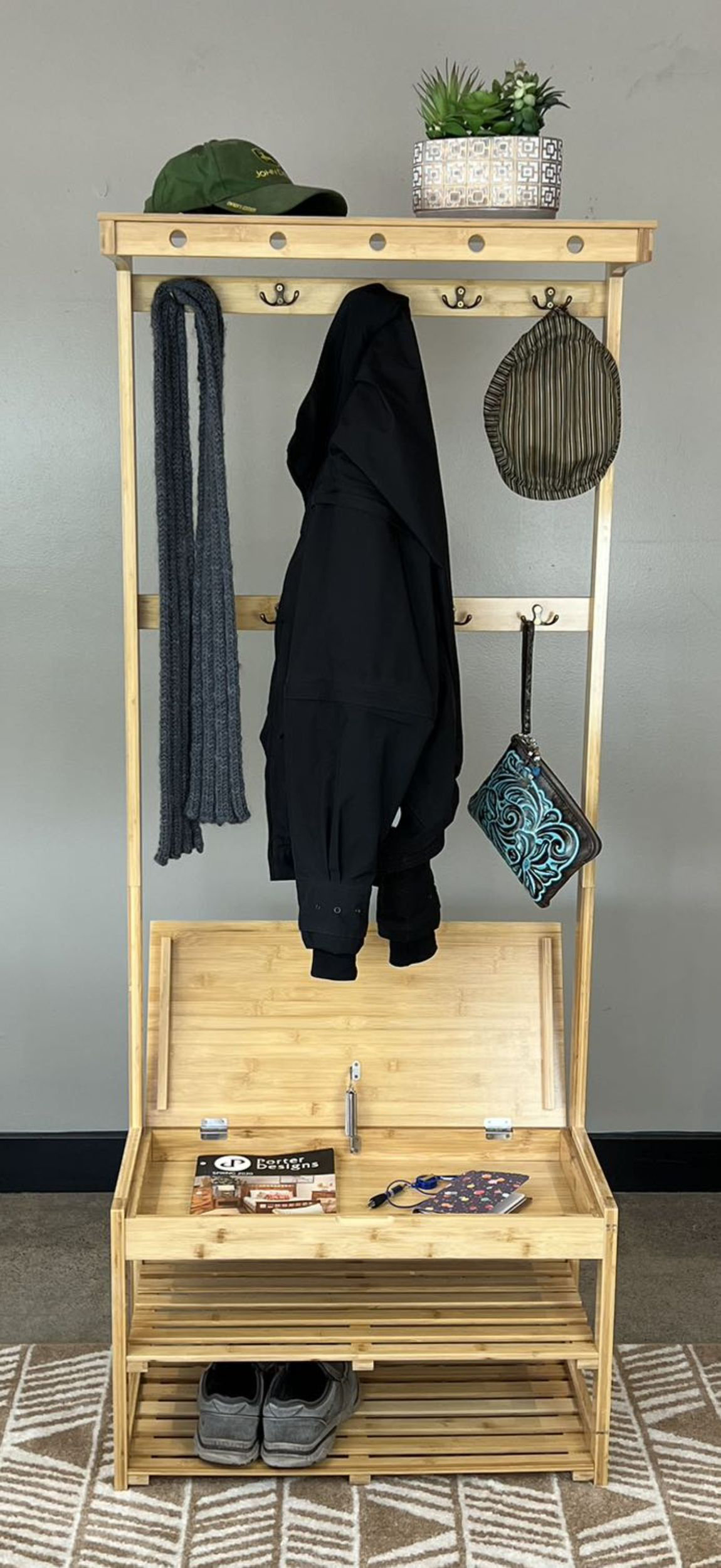 Ebern Designs Annegriet Bamboo Solid Wood Hall Tree with Bench and Shoe