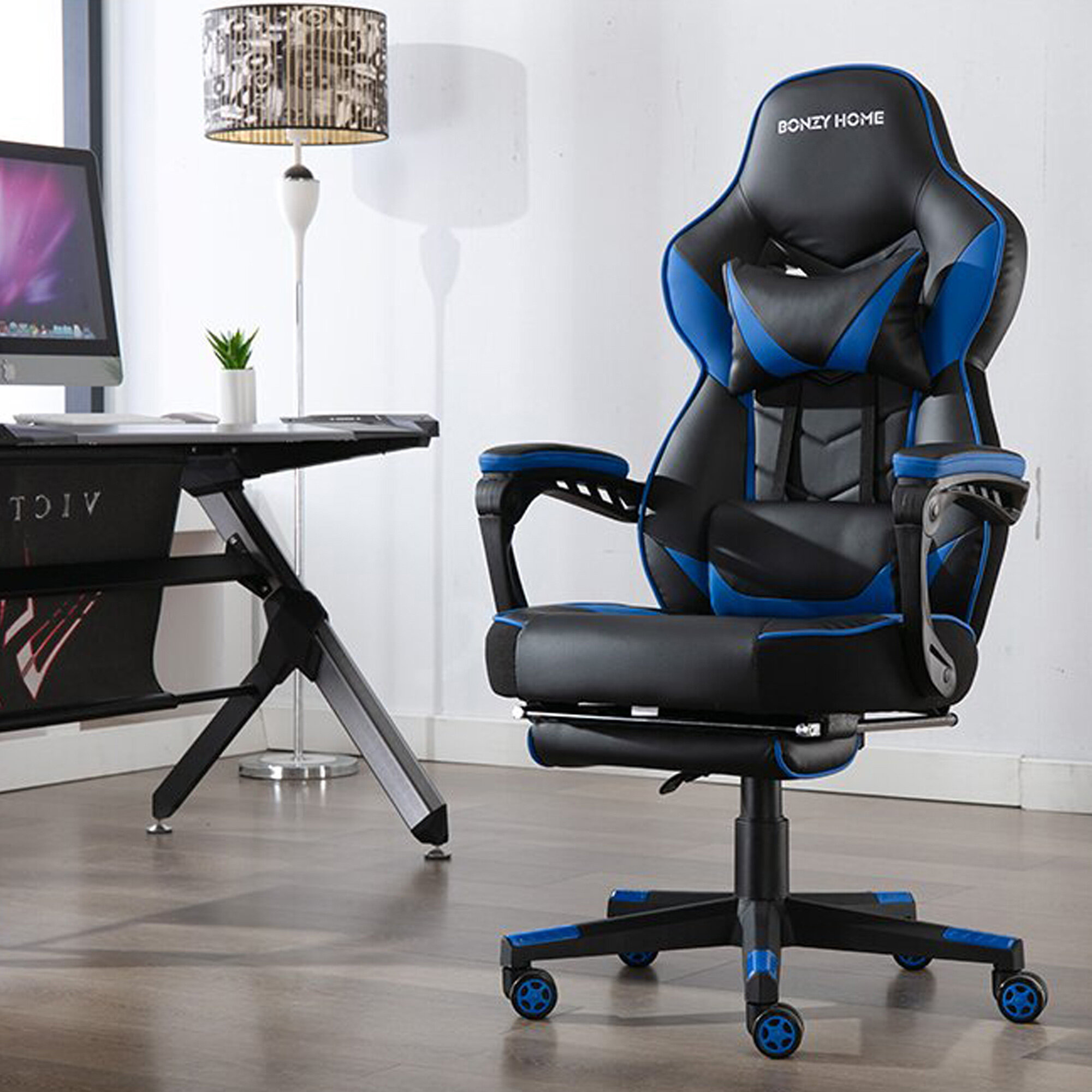 Ergonomic Racer Gaming Chair Office Computer Recliner Seat with Lumbar & Headset 