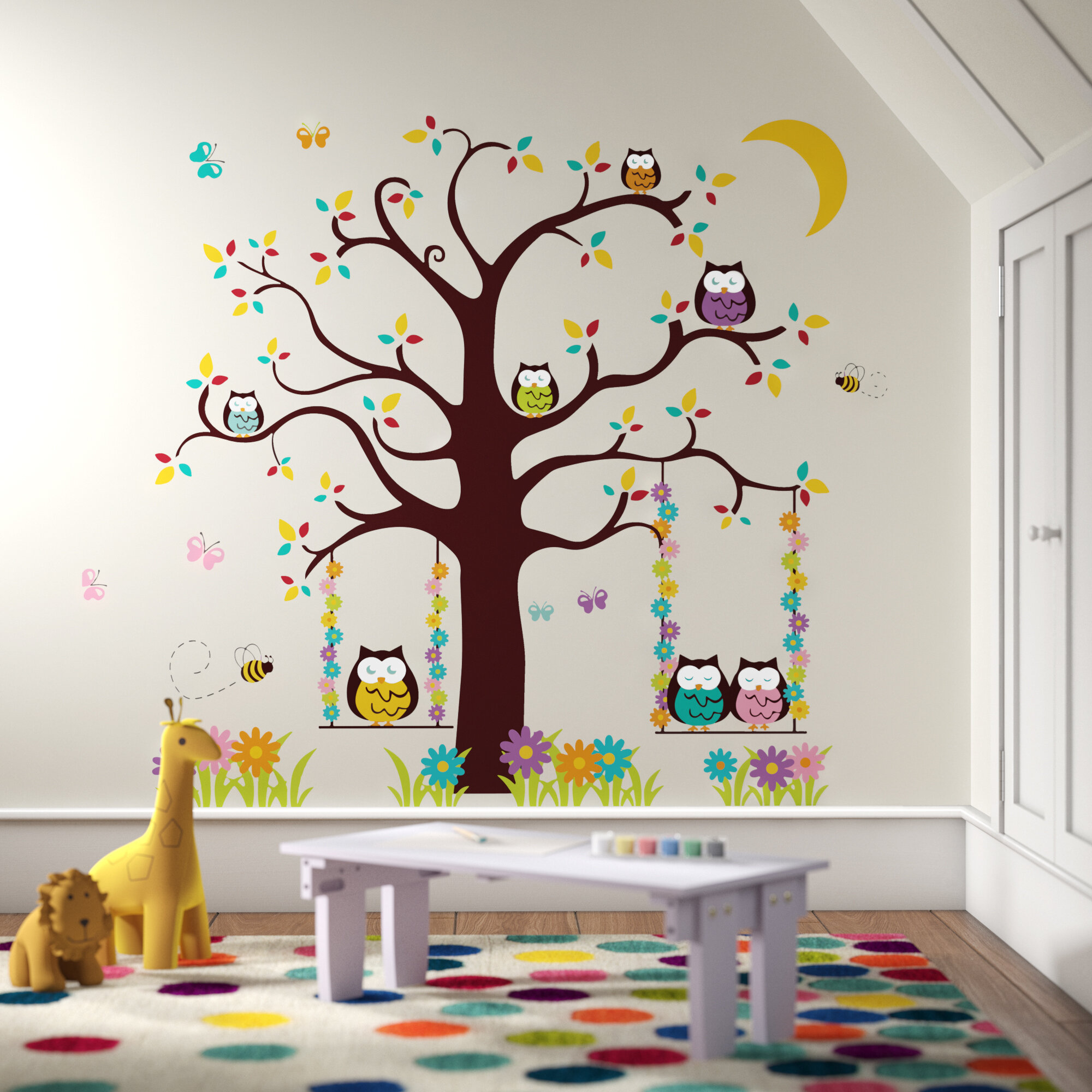 Large Monkey Owl Tree+Branch Vinyl Wall Decal Home Sticker Kids Nursery mural L 