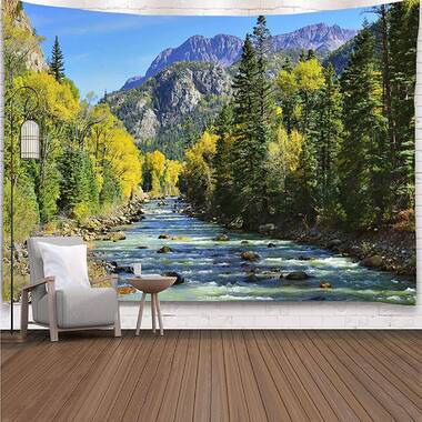 Scenery Tapestry Forest and Road River Print Wall Hanging Tapestry Decor Bedroom 