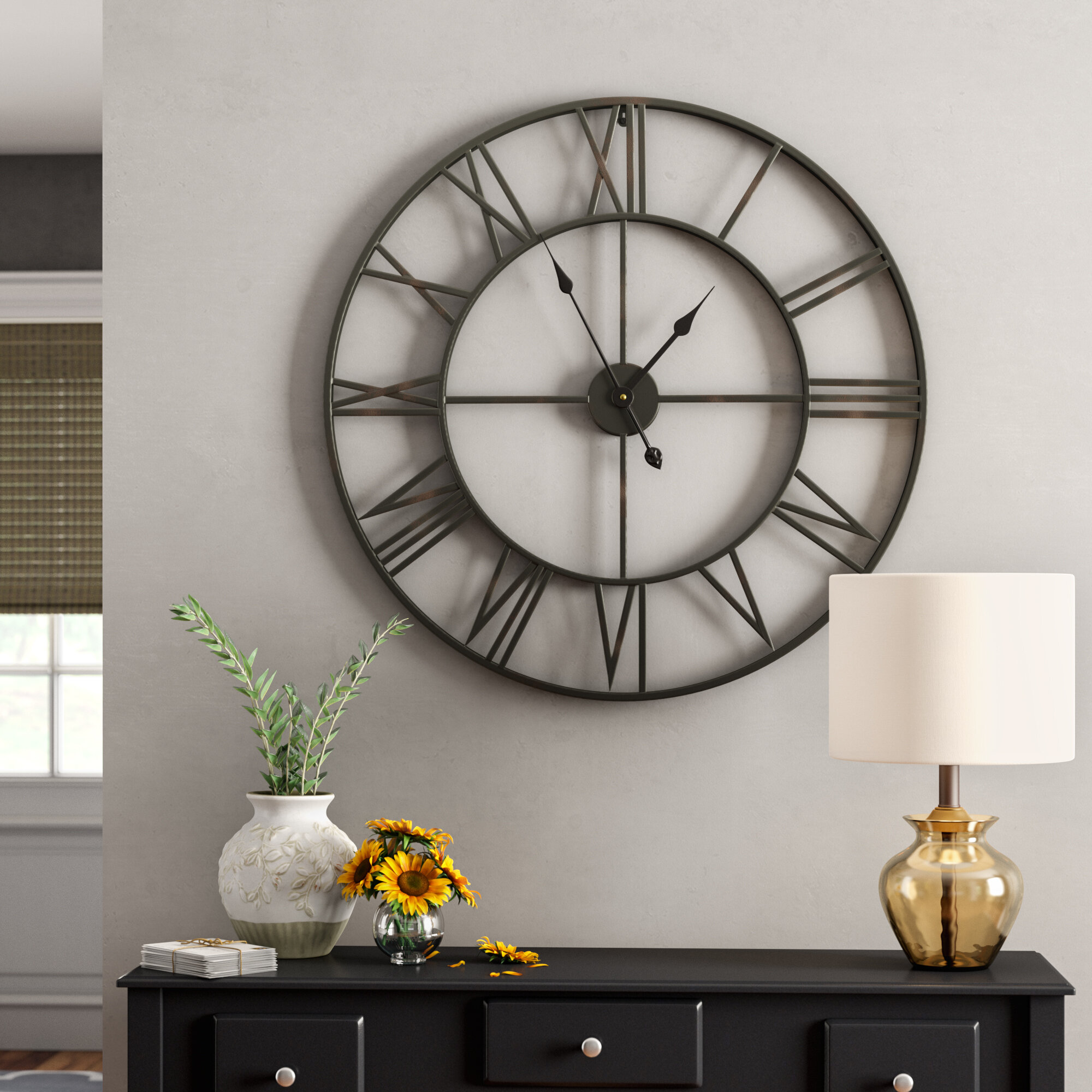HENSE 14-Inch Large Wood Wall Clock Retro Vintage Style Decorative Battery 