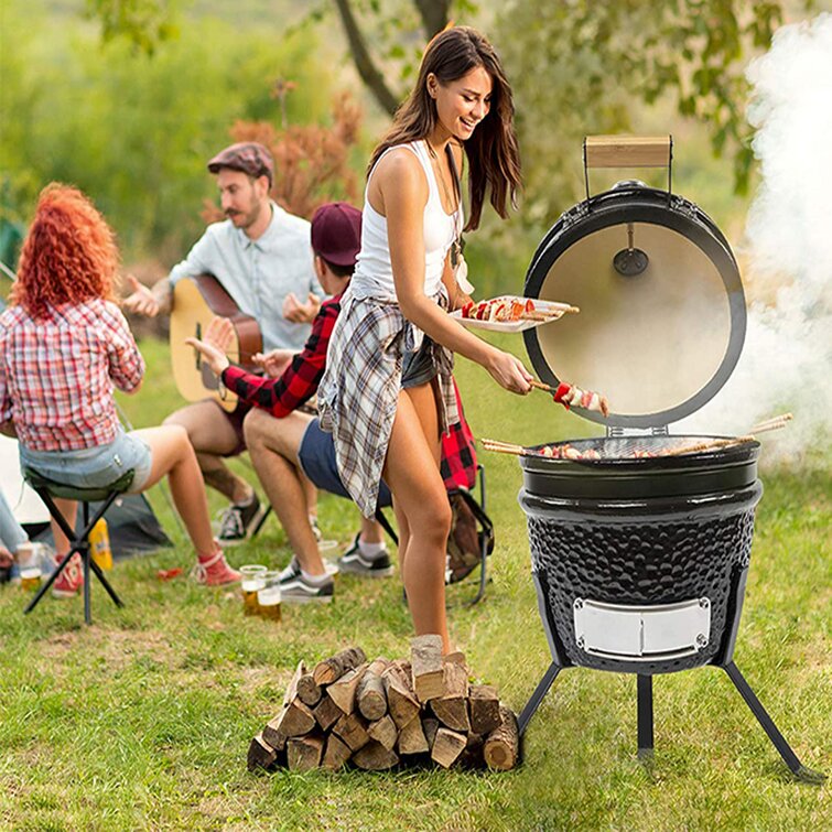 ANGELSHORN 13 Inch Kamado Charcoal Grill, Roaster And Smoker. Bbq Ceramic Barbecue Grill, Egg Mini Garden Outdoor Portable Kitchen Style, Without Side Table Bbq, Camping And Picnic, Black | Wayfair