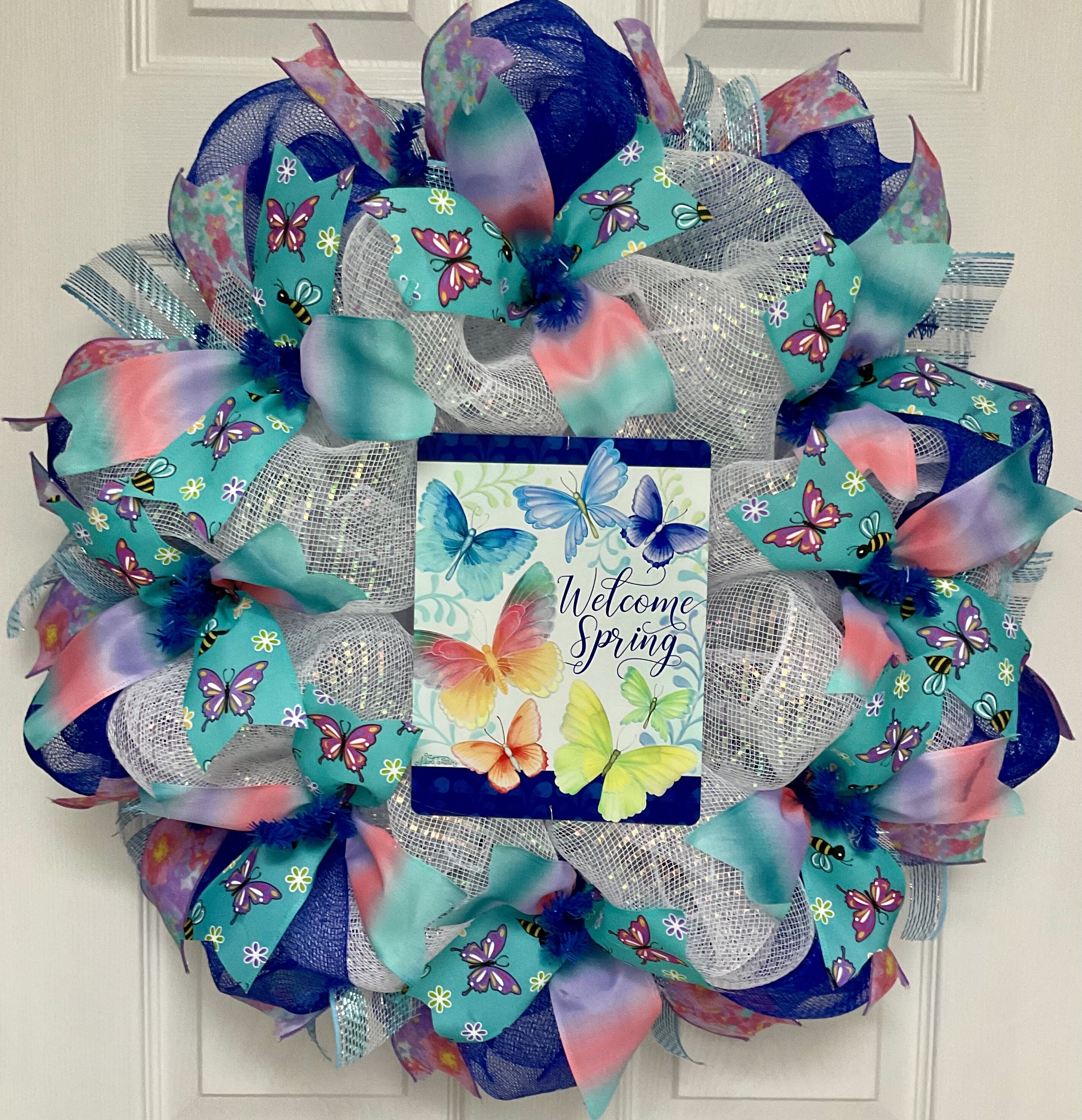 Welcome Mesh Wreath pastel colors homemade GORGEOUS SPRING 