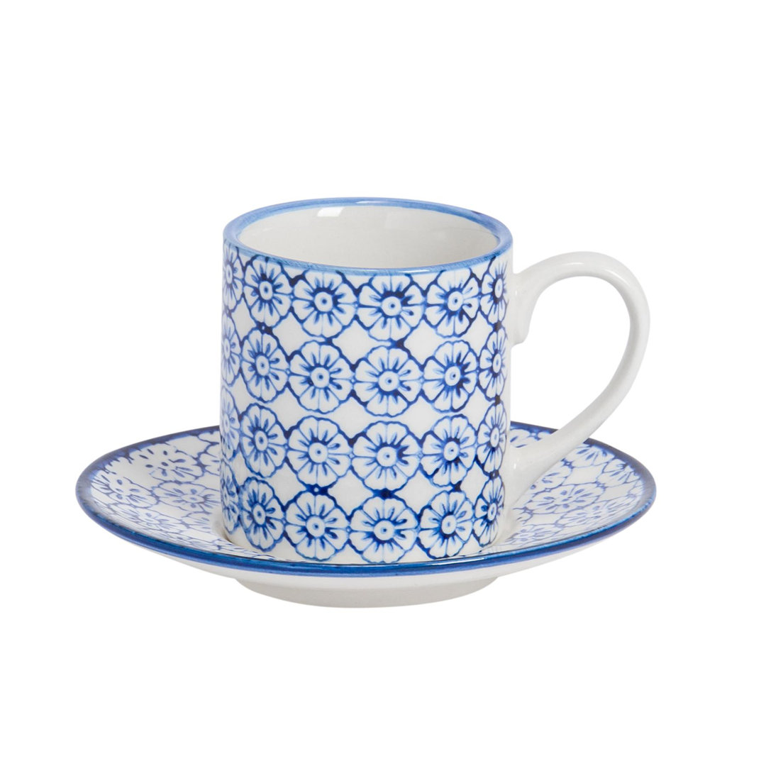 Hand-Printed Espresso Cup & Saucer Set - 65ml - Pack of 1