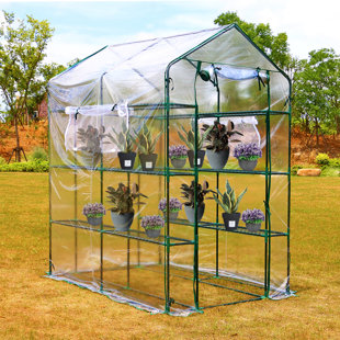 Amerlife 4 Tier Mini Greenhouse 27×19×63 inch with Zippered PVC Cover Use Extra Hooks Wind Ropes 8 Net Rack Buckles Steel Shelves for Patio Backyard Nursery Garden Indoor and Outdoor 