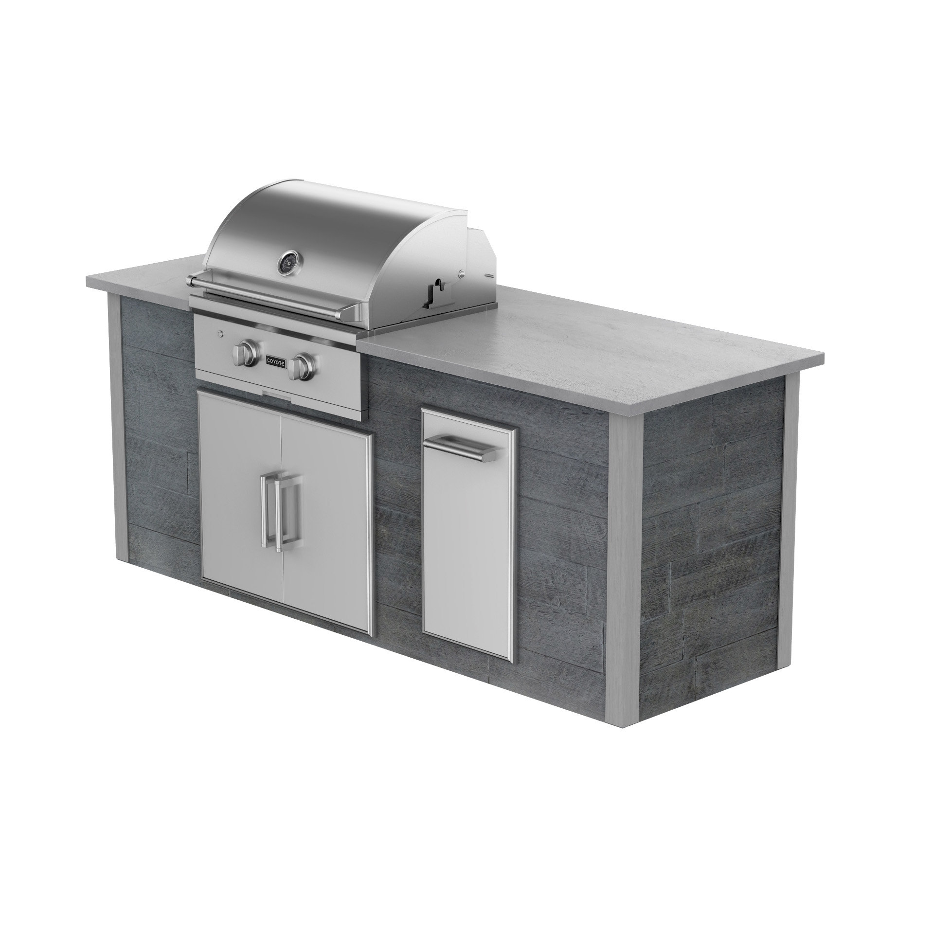 RTA Outdoor Living 72’ Rta Outdoor Kitchen Island With Grill And Waste Bin Weathered Wood