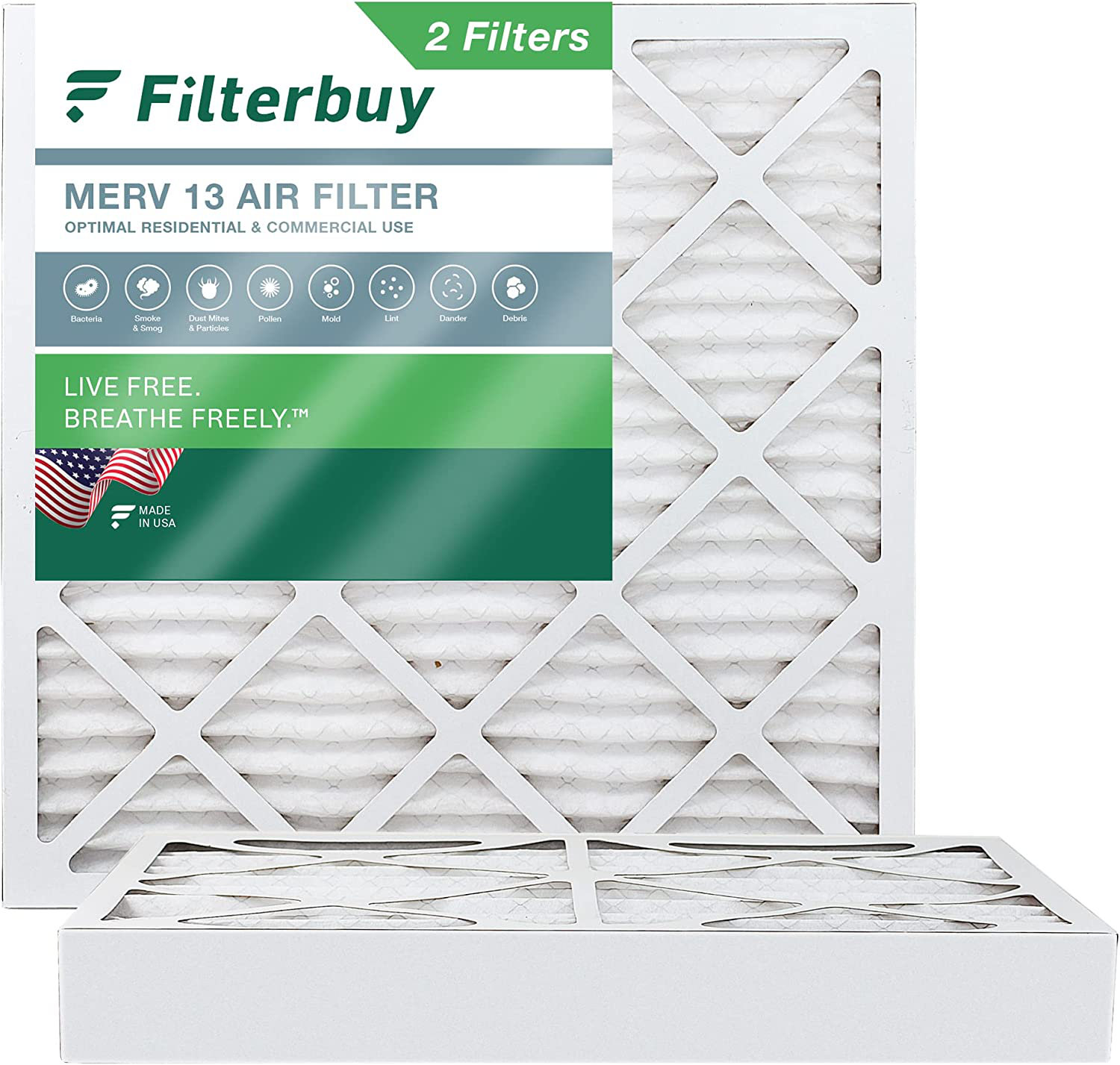 Filterbuy 20x20x4 Air Filter MERV 13, Pleated HVAC AC Furnace Filters