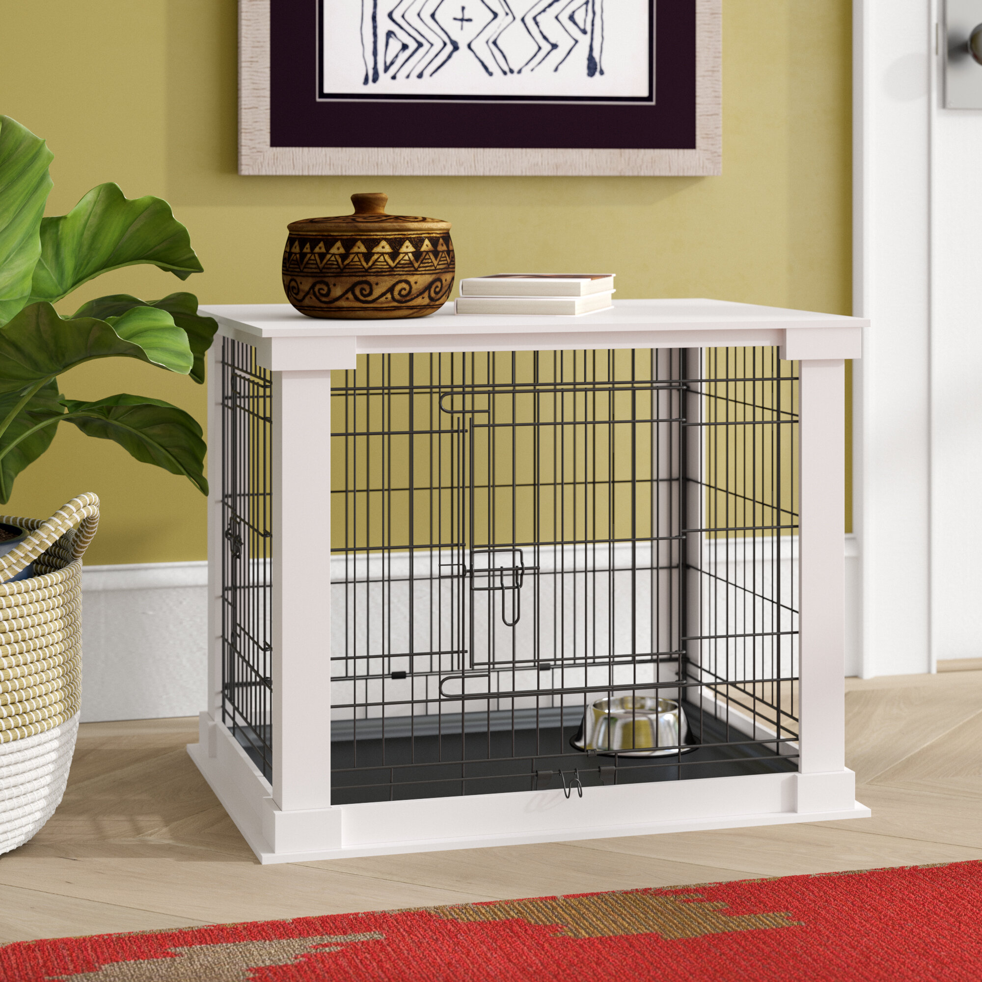 Anself Foldable Metal Dog Bench Puppy Crate Cat Carrier XXL