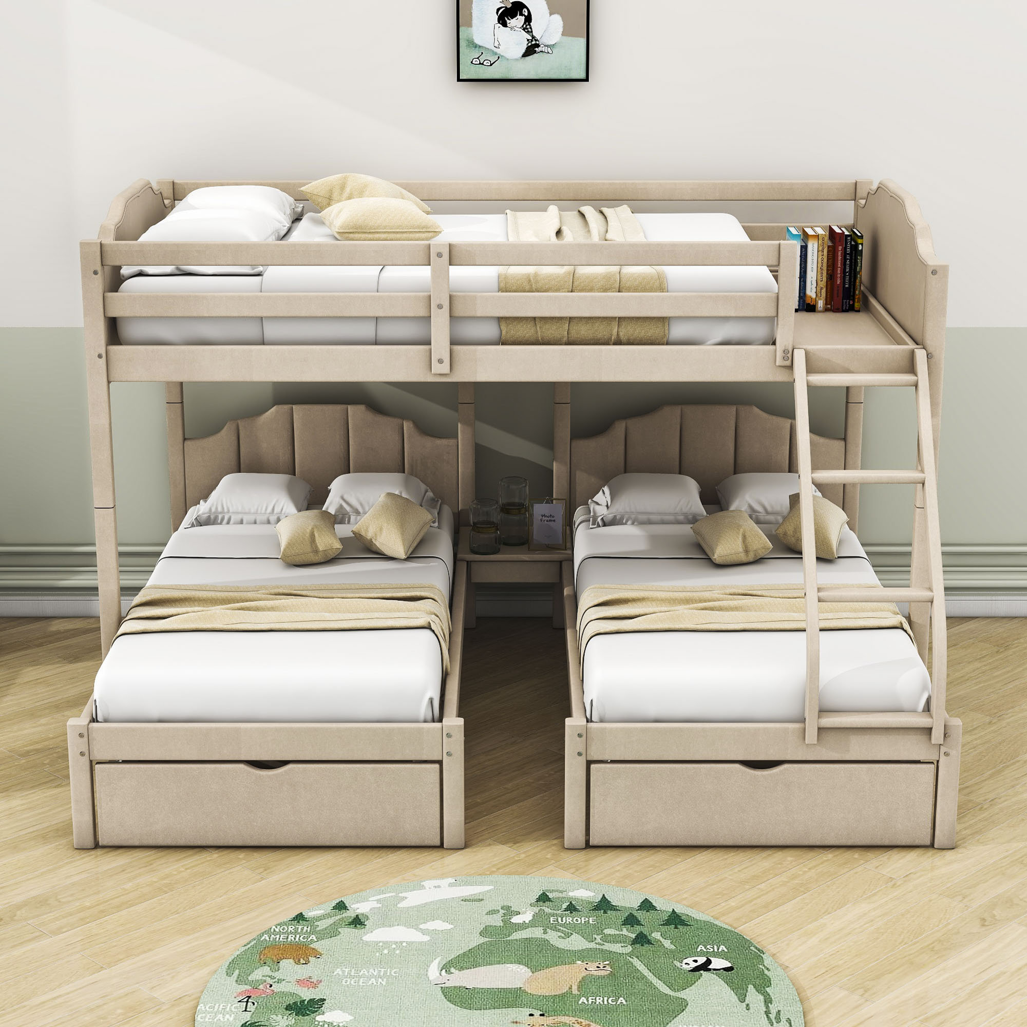 Harriet Bee Goddord 3 Drawer Triple / Quad Bunk Bed with BuiltinDesk