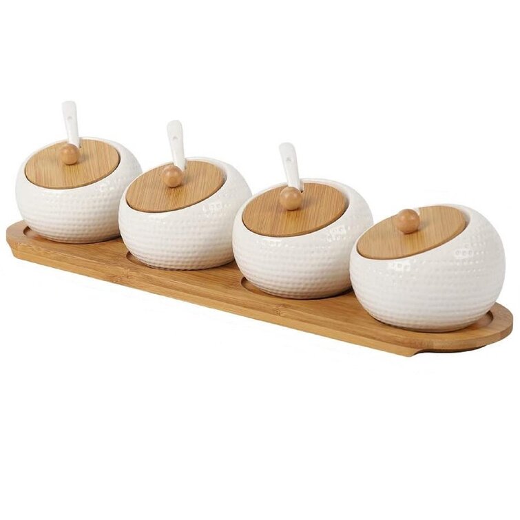 Ceramics Multi Sugar Bowl Cream Jar Seasoning Pot Storage with Lid And Spoon 