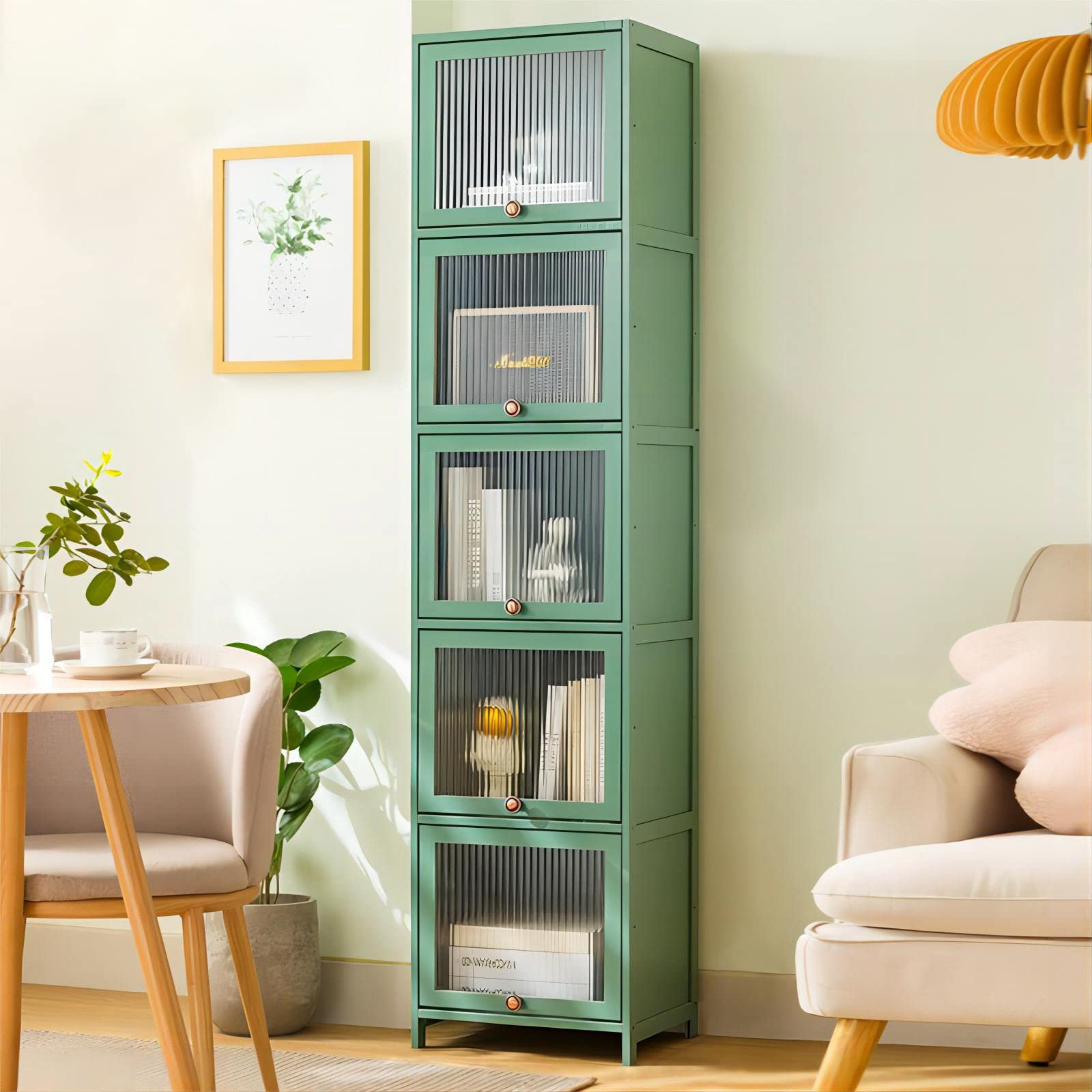Latitude Run® Small Narrow Shelf Bookcase 5Tier Bamboo Corner