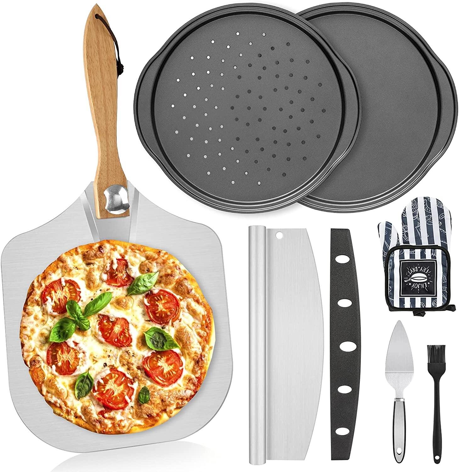 Non Stick Pizza Tray 13 Inch Steel Baking Round Oven Pan Bake Serving Plate 
