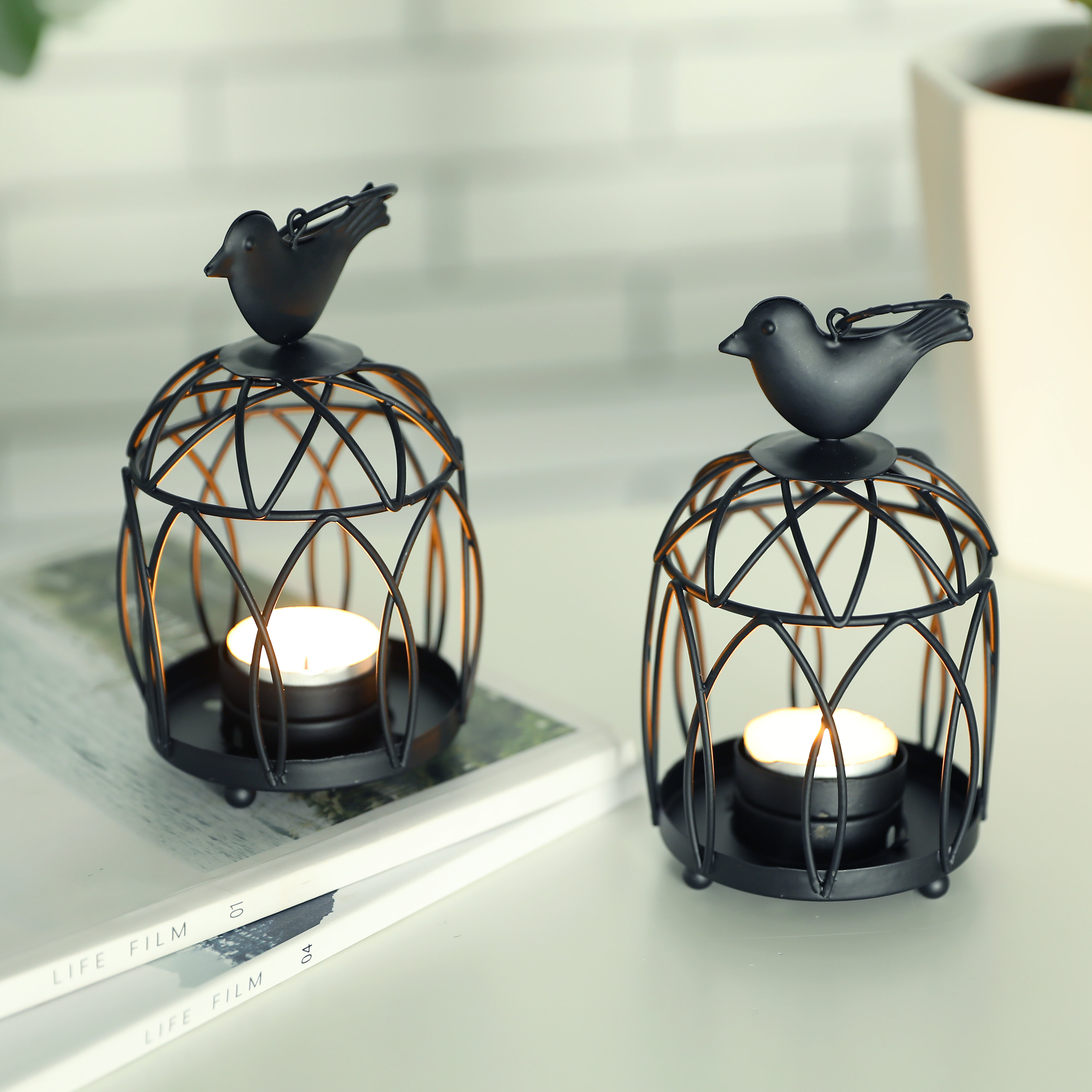 Decorative Metal Moon Light Lantern Candle Holder Set Set Of 3 