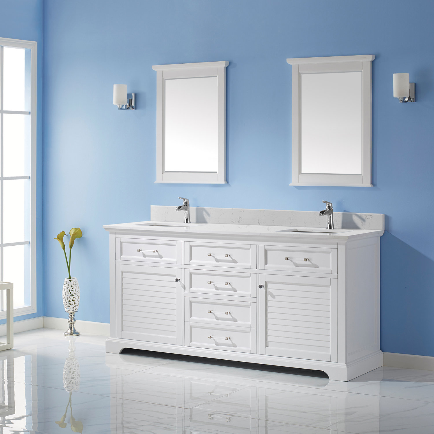 Rosecliff Heights Larry 72" Double Bathroom Vanity Set with Mirror