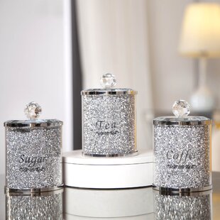 Black/White/Red Tea Coffee Sugar Canisters Diamante Crystals Kitchen Pineapple 