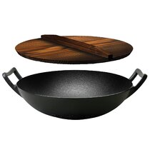 fond plat, 30 cm anneau wok pour induction poêle en acier carbone martelé à la main avec poignée en bois et anneau pour poser le wok Flavemotion Wok cuisinière électrique 