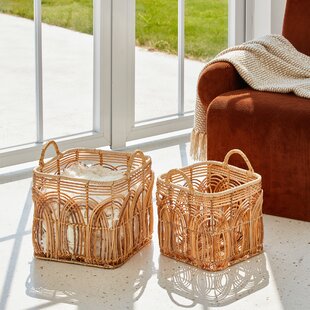 Natural Basket Woven Storage Lid Wicker Handmade Portable Rattan Sundry Load Bag 