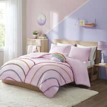Comforter Set Full Size Casual Rainbow Hearts Multicolor Machine Washable 