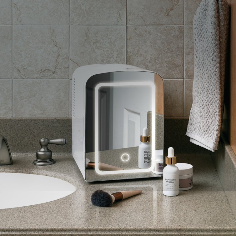 chefman 0.52 cu ft portable mini mirrored personal fridge