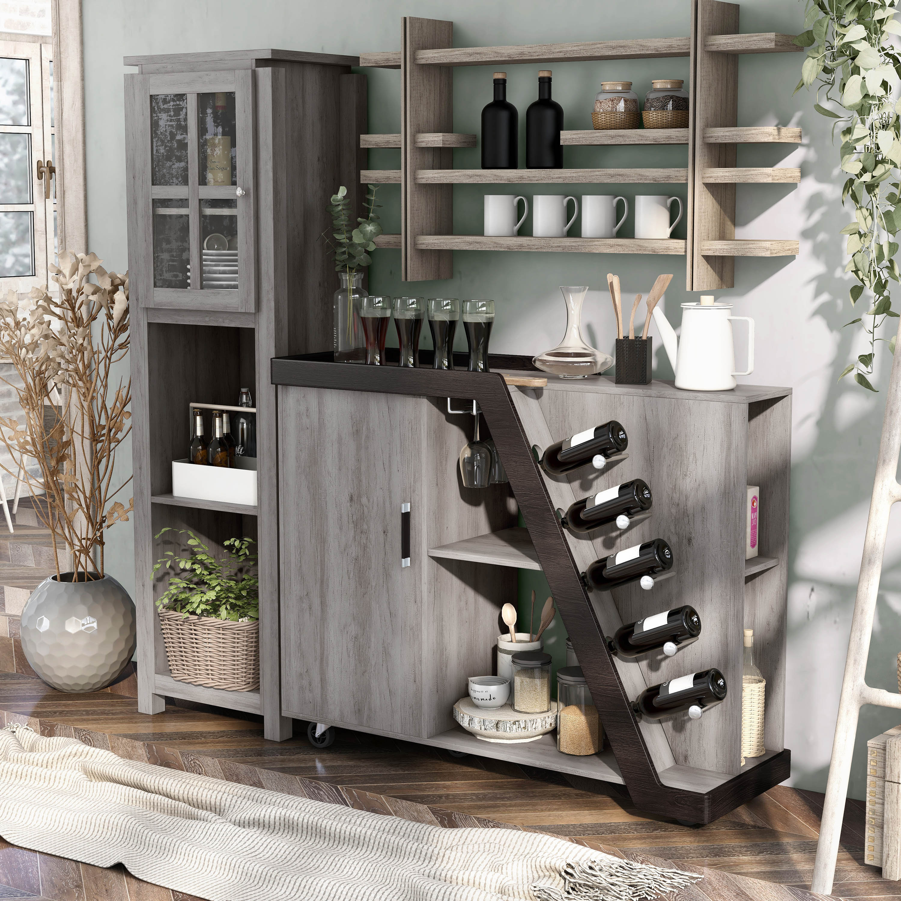 Laurel Foundry Modern Farmhouse Tyndalls Park Bar with Wine Storage