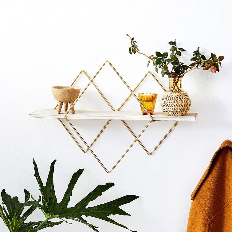 Details about   Hanging Floating Shelf Organizer Geometric Kitchen Bedroom Golden Rectangle 