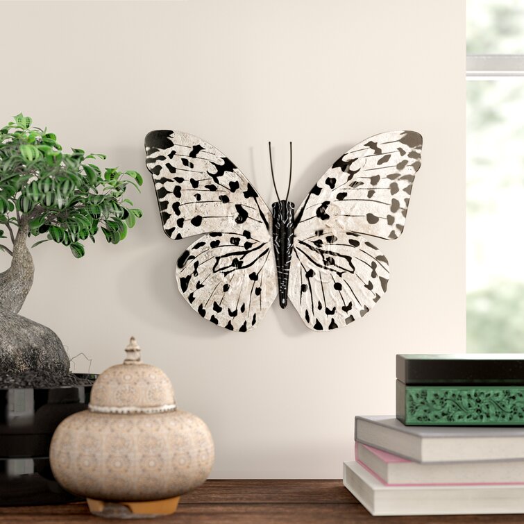 SPOTTED BUTTERFLY WITH WILDFLOWERS METAL WALL SCULPTURE WALL DECOR WALL ART 