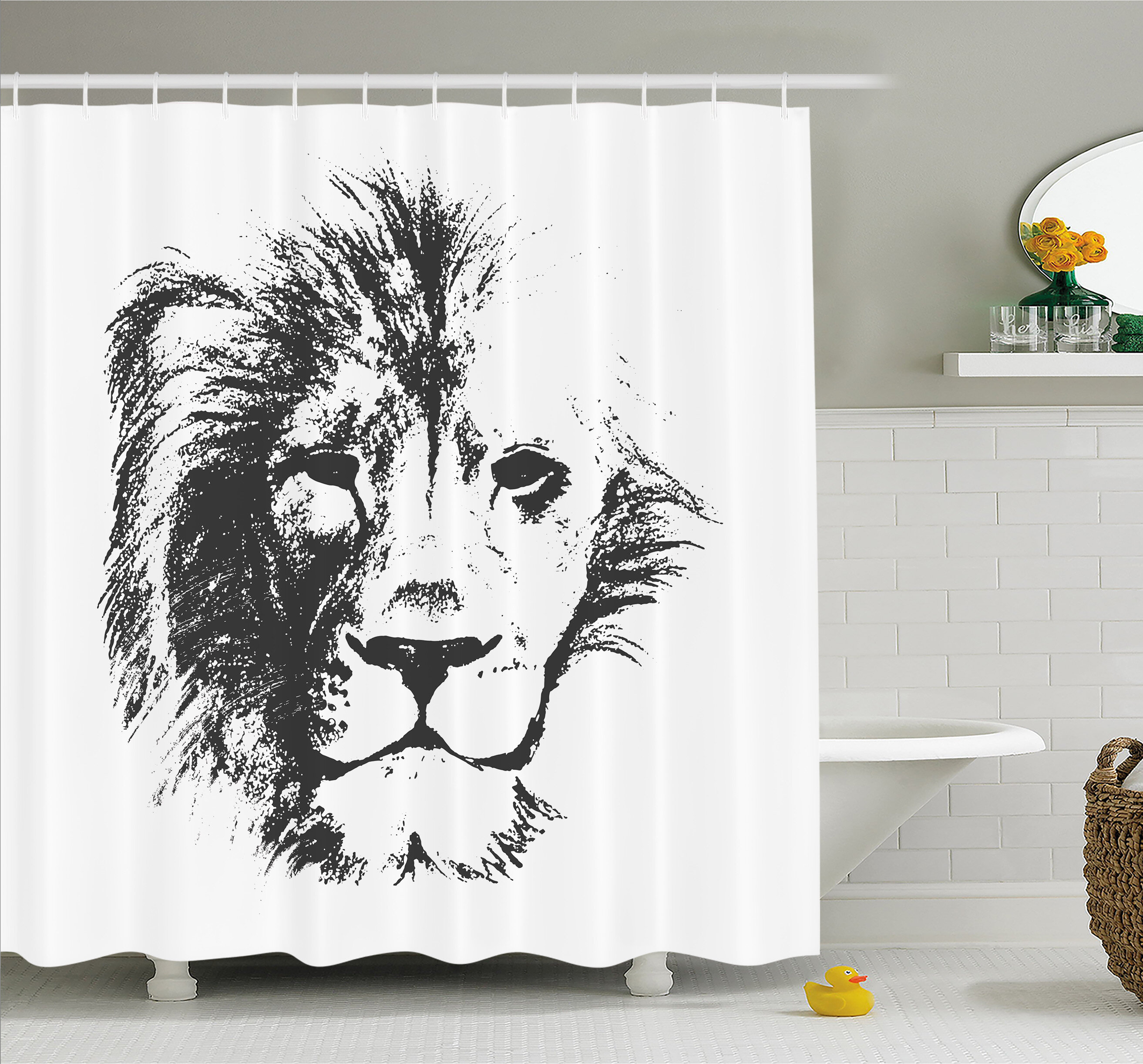 Ambesonne Tattoo The King of the Jungle Pencil Drawing Handmade Majestic  Lion Head Image Shower Curtain Set | Wayfair