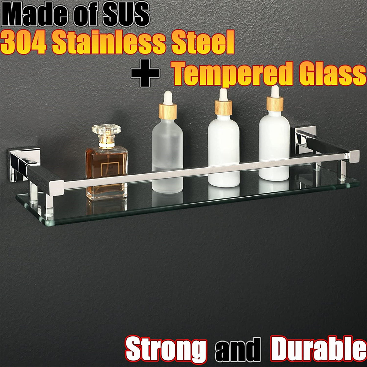 Rebrilliant Manzer Square Glass Floating Shelf with Towel Bar Wayfair