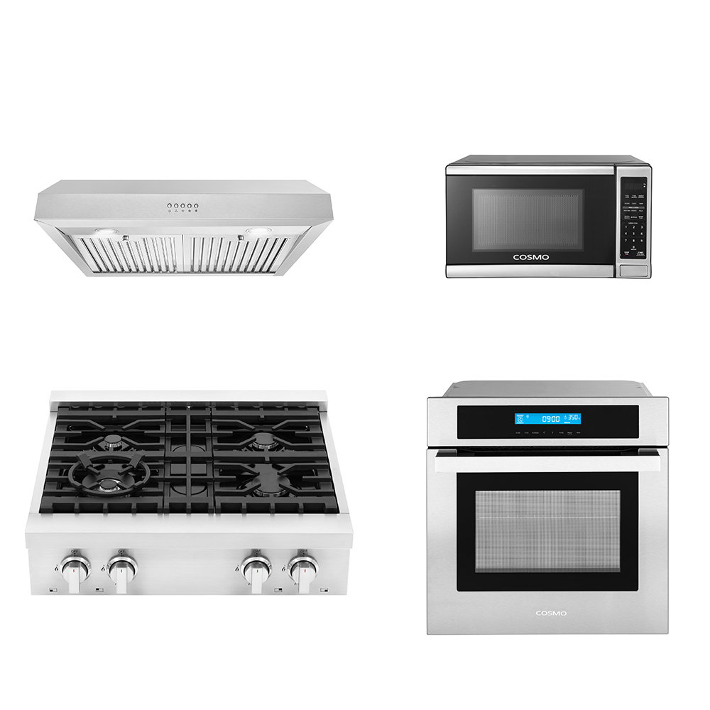 Cosmo 4 Piece Kitchen Appliance Package with 29.8'' Gas Cooktop , Wall