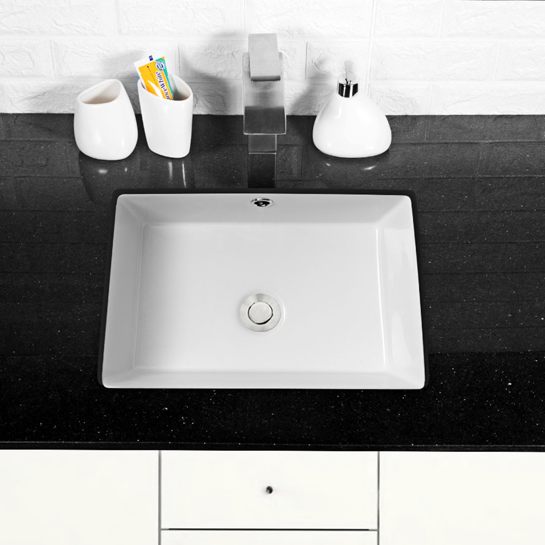 JUNTOSO Glossy Ceramic Rectangular Undermount Bathroom Sink with
