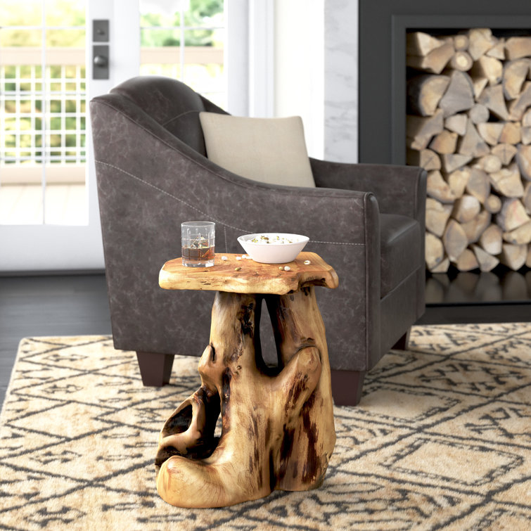 Foundry Select Gerrity 19'' Tall Solid Wood Tree Stump End Table ...