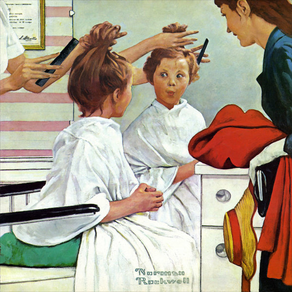 First Trip To The Beauty Shop by Norman Rockwell - Wrapped Canvas Print
