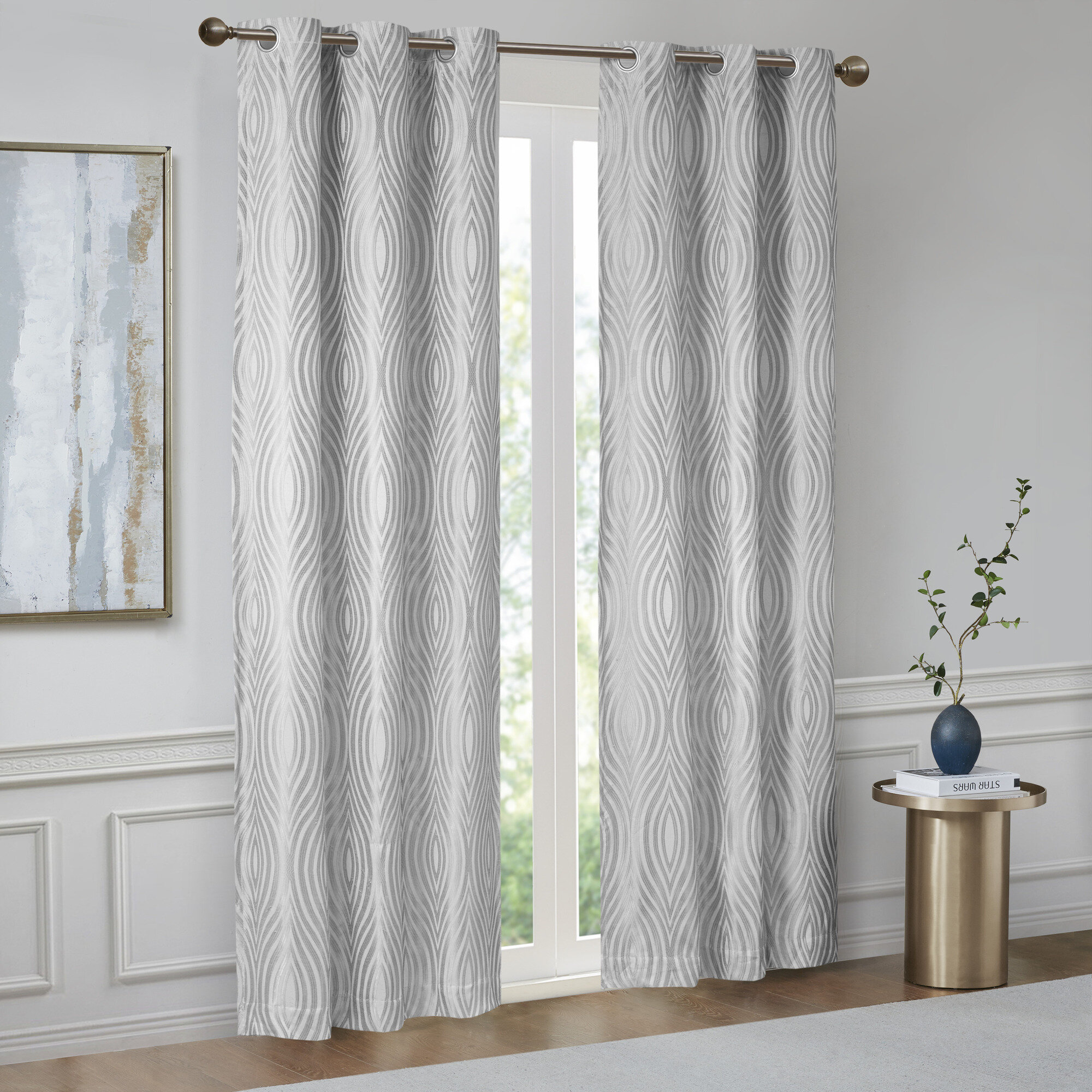 Luxury Chenille Curtain Hollowed Shades Transparent Sheer Jacquard Tulle 1 Piece 